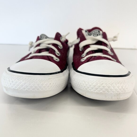 9 Women- Converse Chuck Taylor All Star Shoreline Slip On Maroon Silver Sneakers - Picture 2 of 15